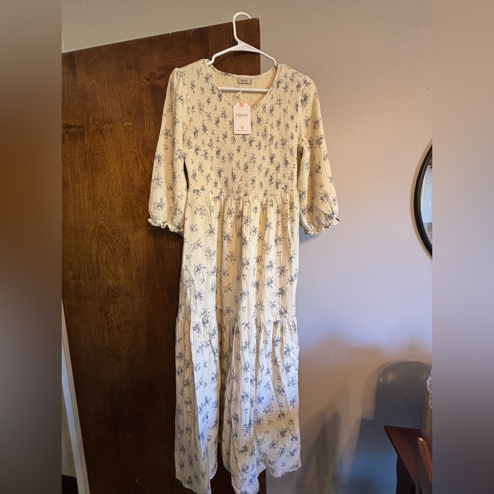 Cream Floral Long Sleeve Dress